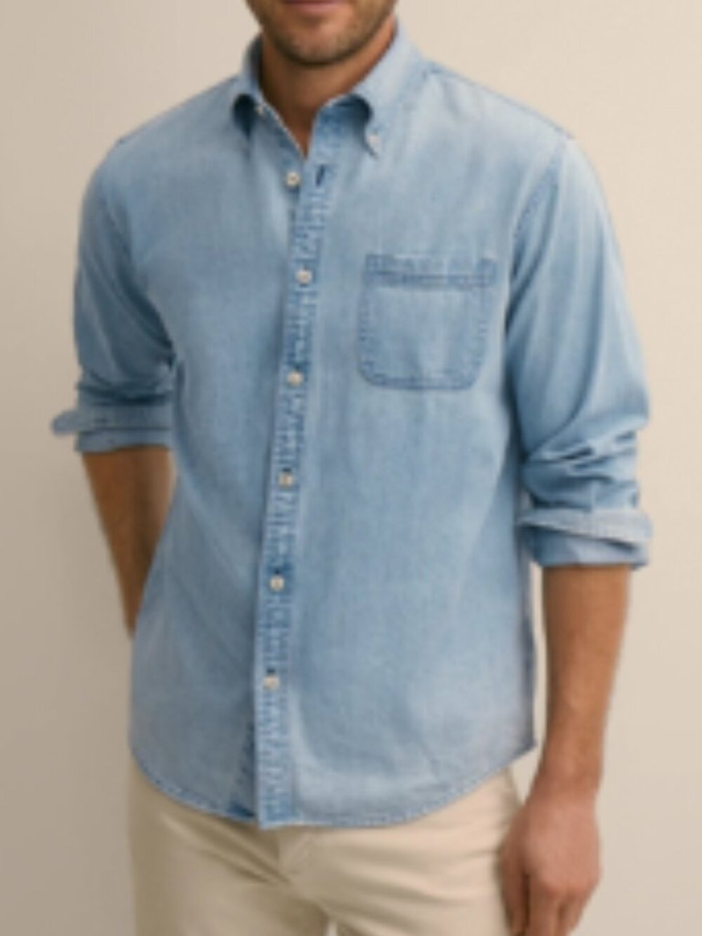 Brooks Brothers Denim Cotton Twill Long Sleeve Button Up in Medium